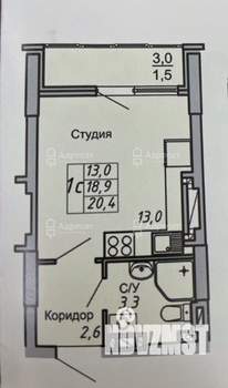 Студия квартира, вторичка, 20м2, 12/16 этаж