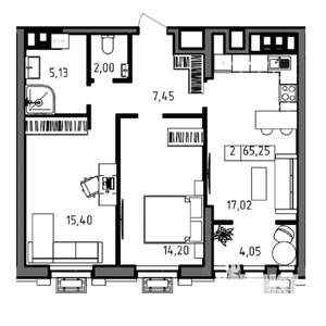 2-к квартира, вторичка, 65м2, 16/23 этаж