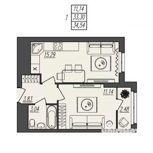 1-к квартира, вторичка, 35м2, 14/17 этаж