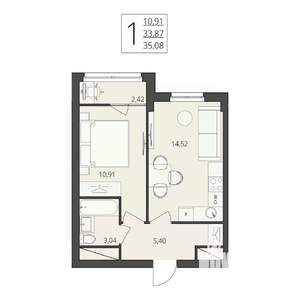 1-к квартира, вторичка, 35м2, 13/17 этаж