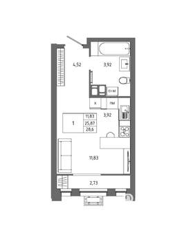 1-к квартира, вторичка, 29м2, 8/23 этаж