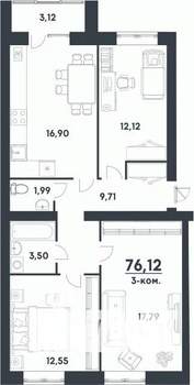 1-к квартира, строящийся дом, 76м2, 1/4 этаж