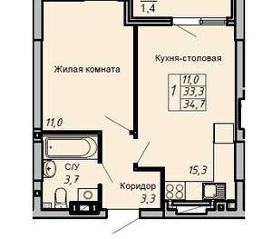 1-к квартира, вторичка, 35м2, 4/16 этаж
