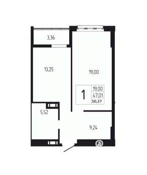 1-к квартира, вторичка, 50м2, 2/18 этаж