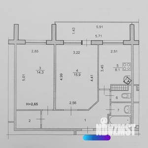 2-к квартира, вторичка, 54м2, 8/9 этаж