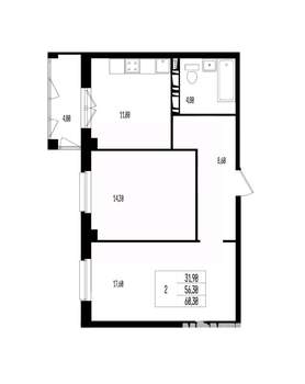 Студия квартира, вторичка, 60м2, 9/17 этаж