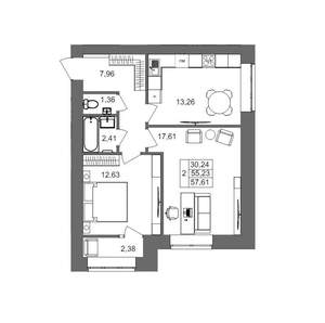 2-к квартира, вторичка, 58м2, 3/10 этаж