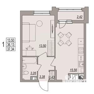1-к квартира, вторичка, 37м2, 5/6 этаж