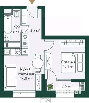 1-к квартира, вторичка, 37м2, 10/24 этаж