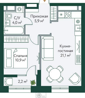 1-к квартира, вторичка, 44м2, 6/24 этаж
