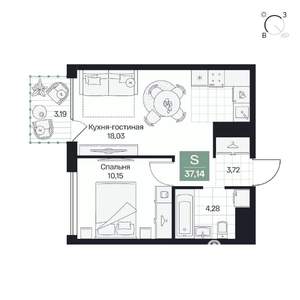 1-к квартира, вторичка, 37м2, 8/10 этаж