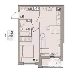 1-к квартира, вторичка, 41м2, 5/6 этаж