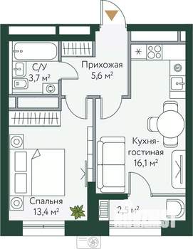 1-к квартира, вторичка, 41м2, 19/24 этаж