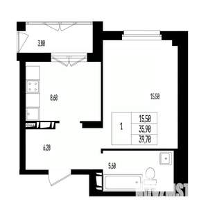 Студия квартира, вторичка, 40м2, 10/17 этаж