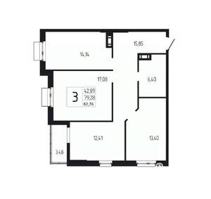 3-к квартира, вторичка, 83м2, 6/18 этаж
