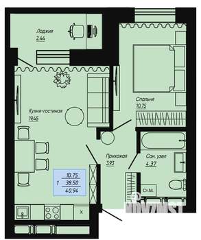 1-к квартира, вторичка, 41м2, 16/16 этаж
