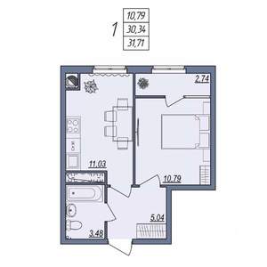 1-к квартира, вторичка, 32м2, 8/10 этаж