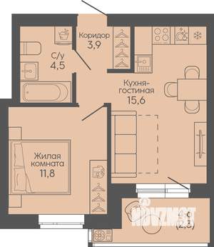 1-к квартира, вторичка, 38м2, 13/22 этаж
