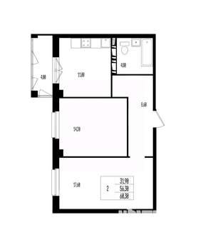 Студия квартира, вторичка, 60м2, 2/17 этаж