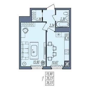 1-к квартира, вторичка, 35м2, 2/10 этаж