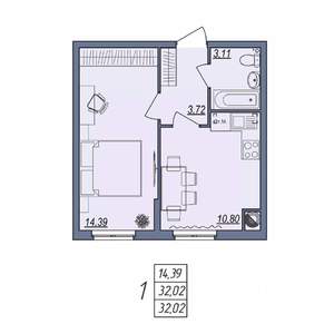 1-к квартира, вторичка, 32м2, 1/10 этаж