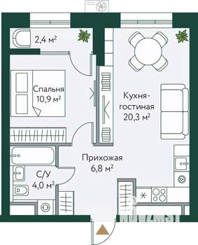 1-к квартира, вторичка, 44м2, 8/24 этаж