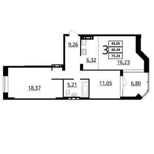 3-к квартира, сданный дом, 73м2, 3/7 этаж