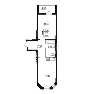 1-к квартира, вторичка, 51м2, 2/7 этаж