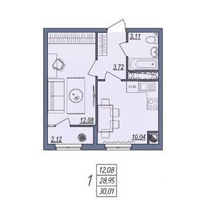 1-к квартира, вторичка, 30м2, 10/10 этаж