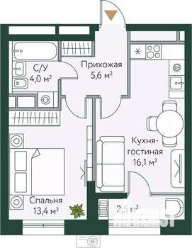 1-к квартира, вторичка, 42м2, 9/24 этаж