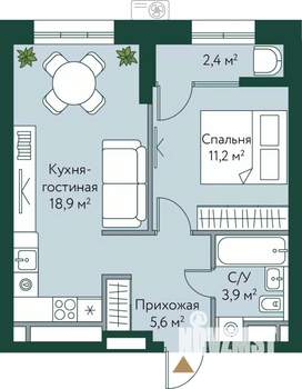 1-к квартира, вторичка, 42м2, 2/24 этаж
