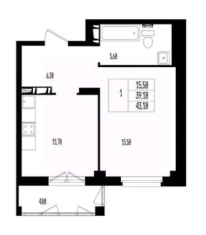 Студия квартира, вторичка, 43м2, 14/17 этаж