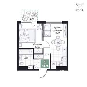 1-к квартира, вторичка, 33м2, 2/9 этаж