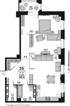 2-к квартира, вторичка, 83м2, 13/18 этаж