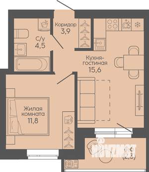 1-к квартира, вторичка, 38м2, 12/22 этаж