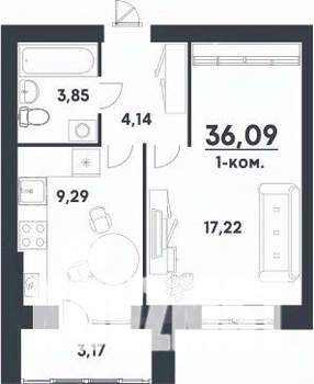 1-к квартира, строящийся дом, 36м2, 2/4 этаж