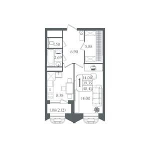 1-к квартира, вторичка, 40м2, 15/22 этаж