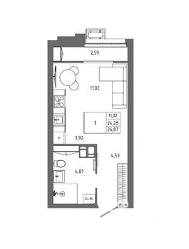 1-к квартира, вторичка, 27м2, 14/23 этаж