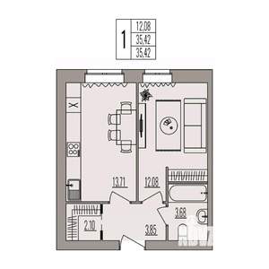 1-к квартира, вторичка, 35м2, 3/3 этаж