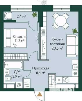 1-к квартира, вторичка, 44м2, 4/24 этаж