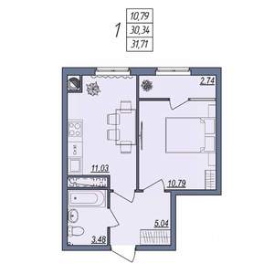 1-к квартира, вторичка, 32м2, 9/10 этаж