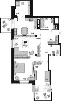 3-к квартира, вторичка, 73м2, 5/7 этаж