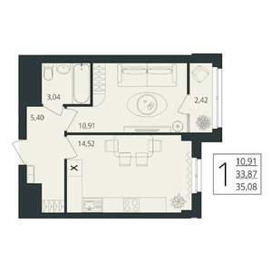 1-к квартира, вторичка, 35м2, 10/17 этаж