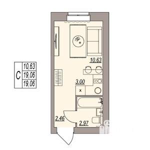 Студия квартира, вторичка, 19м2, 3/3 этаж