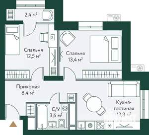 2-к квартира, вторичка, 54м2, 21/24 этаж