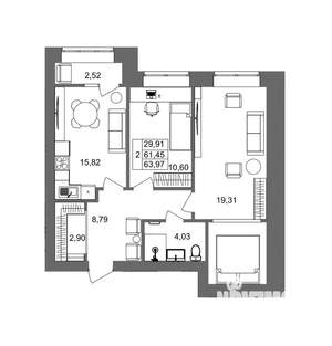 2-к квартира, вторичка, 64м2, 4/10 этаж