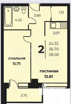 2-к квартира, вторичка, 37м2, 5/10 этаж