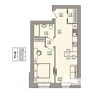 2-к квартира, вторичка, 43м2, 2/3 этаж