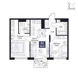 2-к квартира, вторичка, 55м2, 7/8 этаж