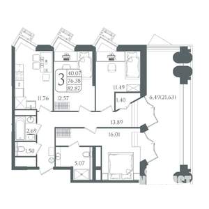 3-к квартира, вторичка, 83м2, 11/22 этаж